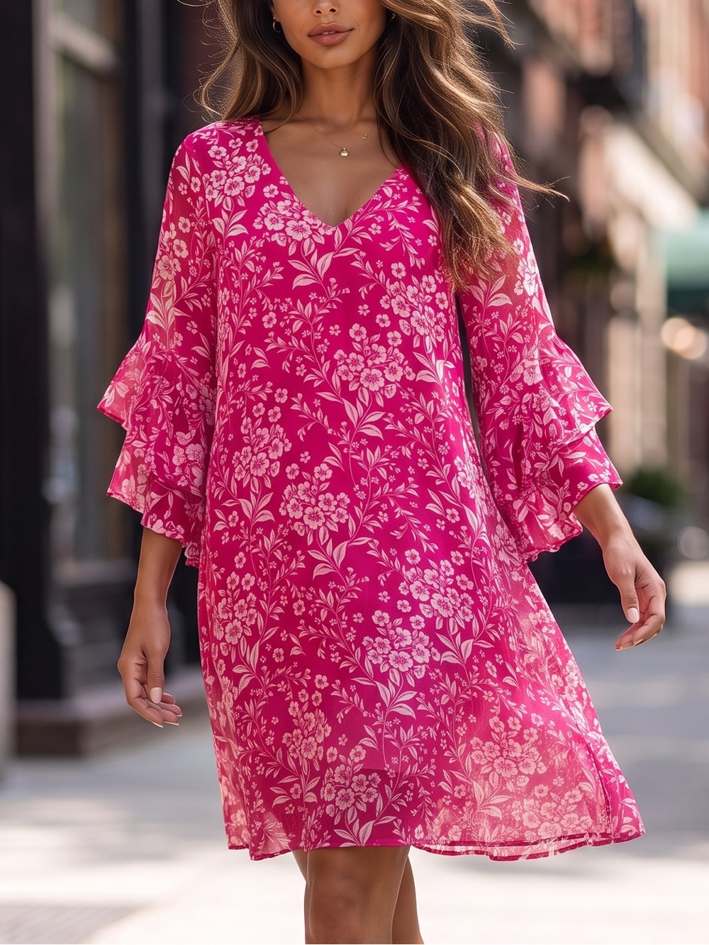 Calvin Klein Hot Pink & White Floral Midi Dress